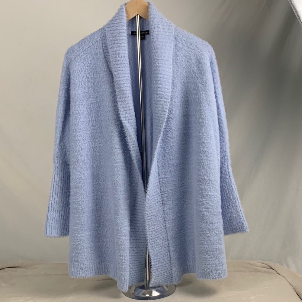 Boston Proper Cozy Soft Fuzzy Blue Women's M L Open Front Cardigan Minimalist